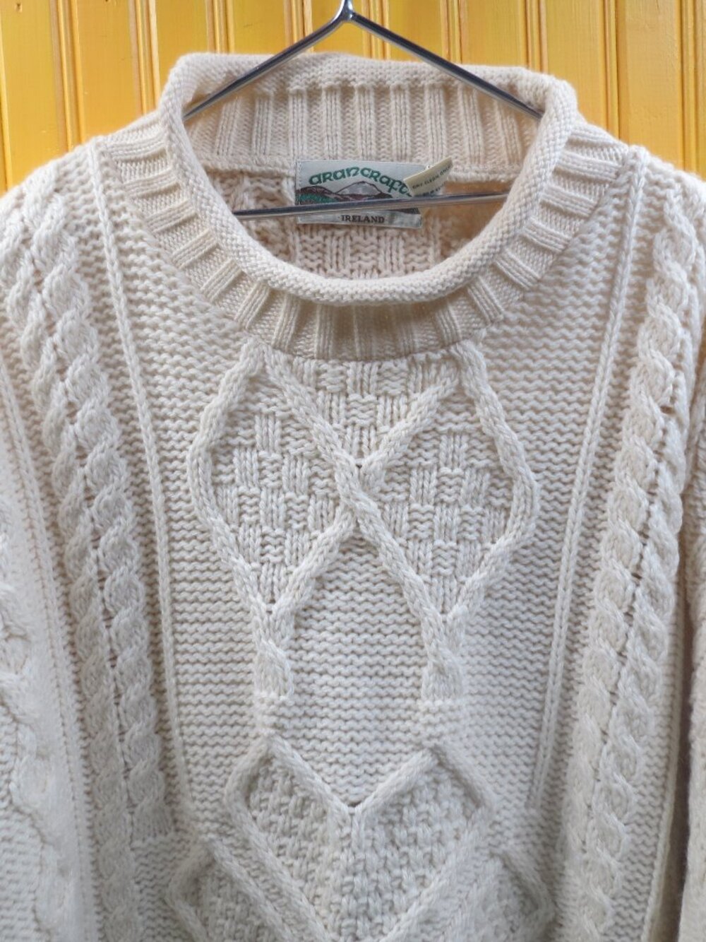 Aran Crafts Mens XL 100% Wool Cable Knit Fisherman Sweater Made in Ireland